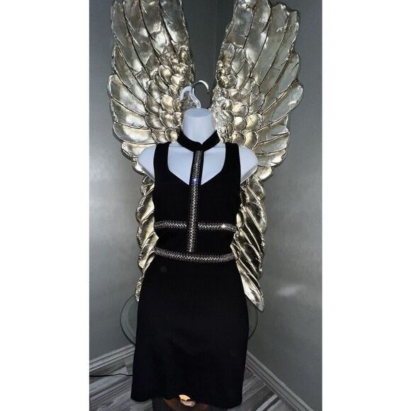 Vintage BEBE Black Strappy Short Cocktail Dress, Rhinestones, Luxury, Size Small - Picture 1 of 16